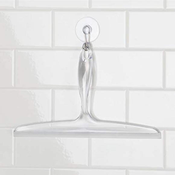 Plastic Bathroom Squeegee, with Suction Hook Holder, Clear, 12-Inch (Pack of 1) - Picture 1 of 4